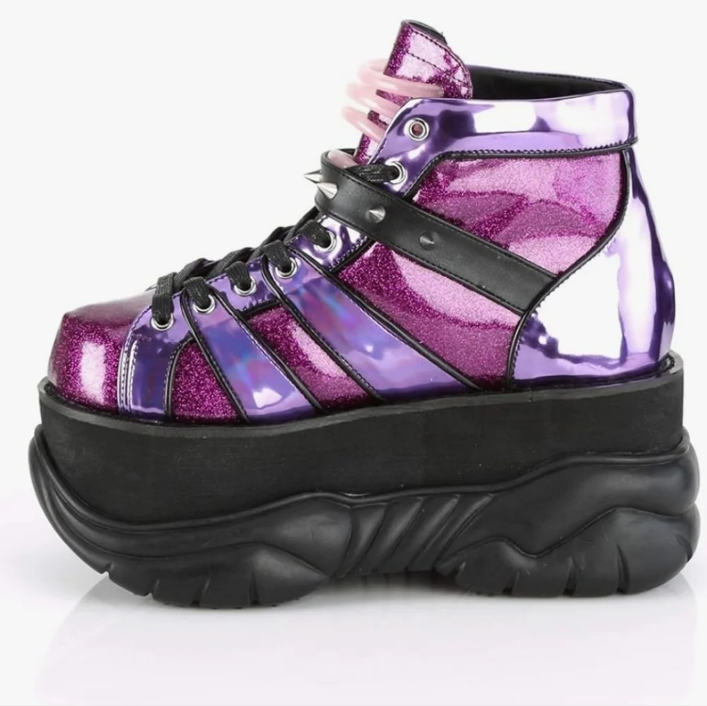 Demonia Plant Neptunez 100 UV Unisex Platform Purple Glitter Hologram Sneakers - Picture 3 of 16